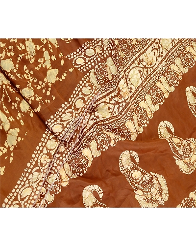 Sanskriti Vintage Sarees Batik Printed Brown 100% Pure Silk Sari Craft Fabric, PR-61153-Brown-Printed Floral Design-Pure Silk-1