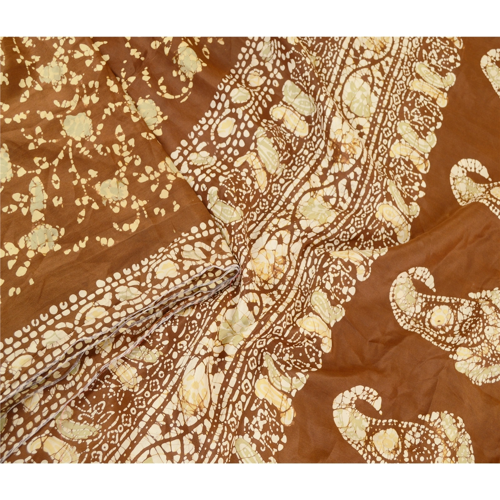 Sanskriti Vintage Sarees Batik Printed Brown 100% Pure Silk Sari Craft Fabric, PR-61153-Brown-Printed Floral Design-Pure Silk-2