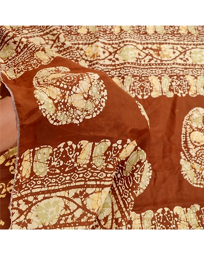 Sanskriti Vintage Sarees Batik Printed Brown 100% Pure Silk Sari Craft Fabric, PR-61153-Brown-Printed Floral Design-Pure Silk-5