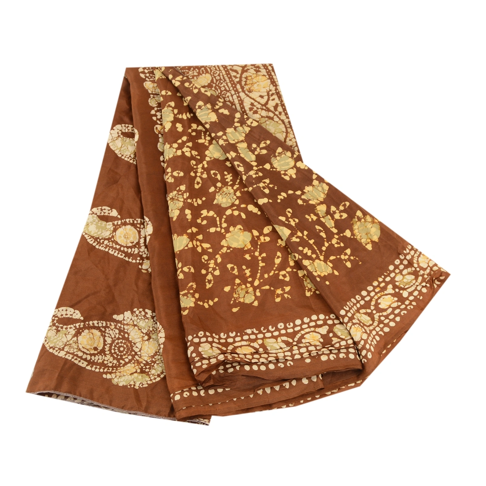 Sanskriti Vintage Sarees Batik Printed Brown 100% Pure Silk Sari Craft Fabric, PR-61153-Brown-Printed Floral Design-Pure Silk-6