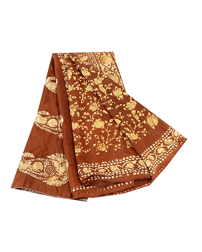 Sanskriti Vintage Sarees Batik Printed Brown 100% Pure Silk Sari Craft Fabric, PR-61153-Brown-Printed Floral Design-Pure Silk-6