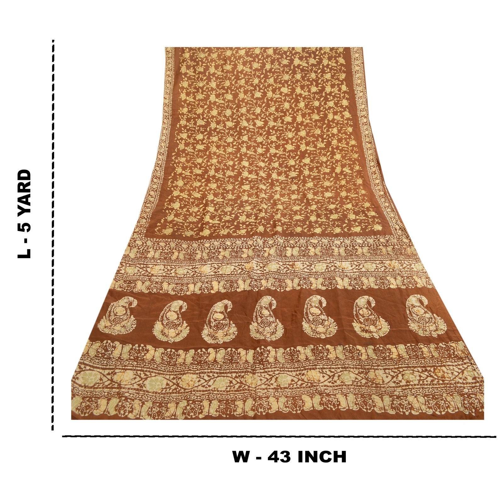 Sanskriti Vintage Sarees Batik Printed Brown 100% Pure Silk Sari Craft Fabric, PR-61153-Brown-Printed Floral Design-Pure Silk-8