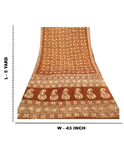 Sanskriti Vintage Sarees Batik Printed Brown 100% Pure Silk Sari Craft Fabric, PR-61153-Brown-Printed Floral Design-Pure Silk-8