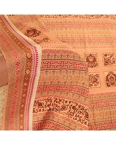 Sanskriti Vintage Sarees Cream From Indian Printed Pure Silk Sari Craft Fabric, PR-61155-Cream-Printed Floral Design-Pure Silk-6