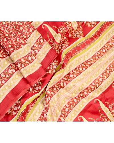 Sanskriti Vintage Sarees Dark Red Pure Silk Sari Printed Floral 5Yd Craft Fabric, PR-61163-Dark Red-Printed Floral Design-Pure Silk-1