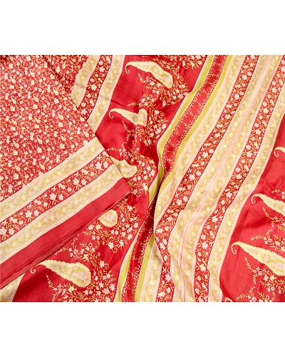 Sanskriti Vintage Sarees Dark Red Pure Silk Sari Printed Floral 5Yd Craft Fabric, PR-61163-Dark Red-Printed Floral Design-Pure Silk-2