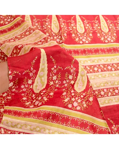 Sanskriti Vintage Sarees Dark Red Pure Silk Sari Printed Floral 5Yd Craft Fabric, PR-61163-Dark Red-Printed Floral Design-Pure Silk-5