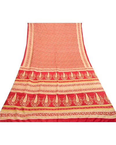 Sanskriti Vintage Sarees Dark Red Pure Silk Sari Printed Floral 5Yd Craft Fabric, PR-61163-Dark Red-Printed Floral Design-Pure Silk-7