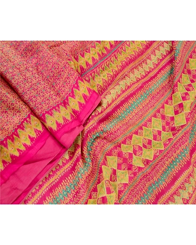 Sanskriti Vintage Sarees From India Pink Pure Silk Printed Sari 5Yd Craft Fabric, PR-61172-Pink-Printed Floral Design-Pure Silk-2