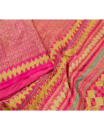 Sanskriti Vintage Sarees From India Pink Pure Silk Printed Sari 5Yd Craft Fabric, PR-61172-Pink-Printed Floral Design-Pure Silk-3