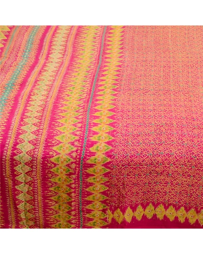 Sanskriti Vintage Sarees From India Pink Pure Silk Printed Sari 5Yd Craft Fabric, PR-61172-Pink-Printed Floral Design-Pure Silk-4