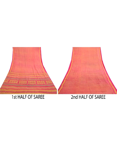 Sanskriti Vintage Sarees From India Pink Pure Silk Printed Sari 5Yd Craft Fabric, PR-61172-Pink-Printed Floral Design-Pure Silk-5