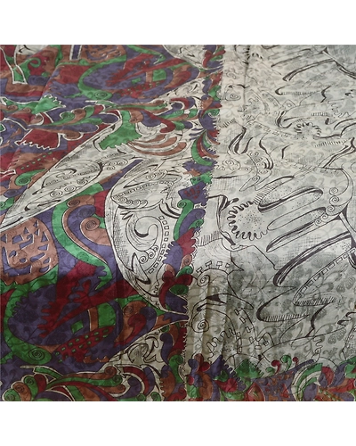 Sanskriti Vintage Sarees Indian Green Pure Silk Printed Sari 5Yd Craft Fabric, PR-61173-Green-Printed Floral Design-Pure Silk-3