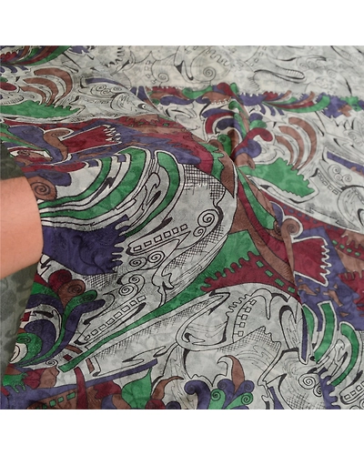 Sanskriti Vintage Sarees Indian Green Pure Silk Printed Sari 5Yd Craft Fabric, PR-61173-Green-Printed Floral Design-Pure Silk-5