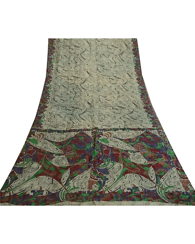 Sanskriti Vintage Sarees Indian Green Pure Silk Printed Sari 5Yd Craft Fabric, PR-61173-Green-Printed Floral Design-Pure Silk-7