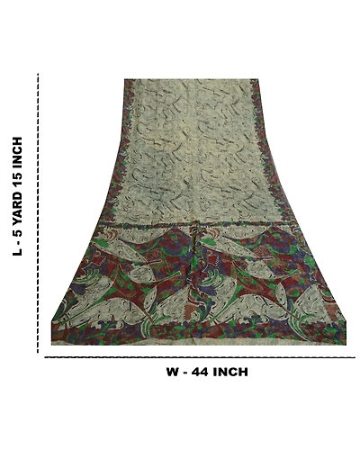 Sanskriti Vintage Sarees Indian Green Pure Silk Printed Sari 5Yd Craft Fabric, PR-61173-Green-Printed Floral Design-Pure Silk-8
