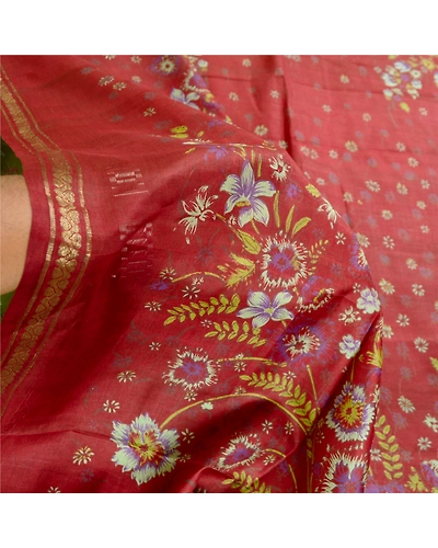 Sanskriti Vintage Sarees Green Pure Silk Printed Zari Border Sari Craft Fabric, PR-61175-Green-Printed Floral Design-Pure Silk-5