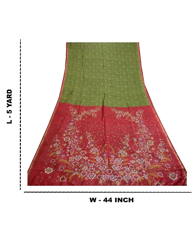 Sanskriti Vintage Sarees Green Pure Silk Printed Zari Border Sari Craft Fabric, PR-61175-Green-Printed Floral Design-Pure Silk-8