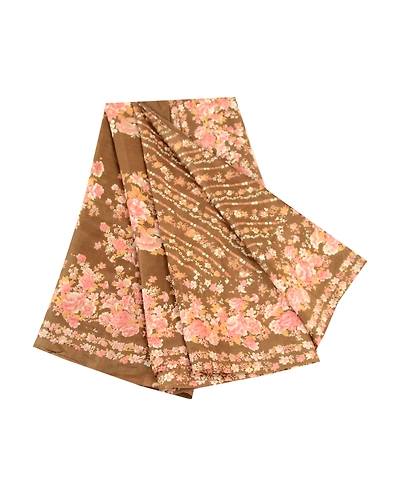 Sanskriti Vintage Sarees Indian Brown Pure Silk Printed Sari Floral Craft Fabric, PR-61178-Brown-Printed Floral Design-Pure Silk-6