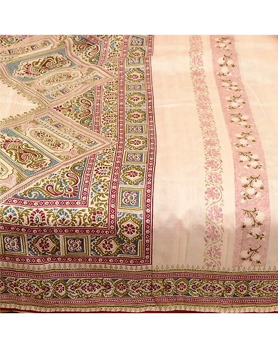 Sanskriti Vintage Sarees Indian Cream Pure Silk Printed Sari Floral Craft Fabric, PR-61182-Cream-Printed Floral Design-Pure Silk-3