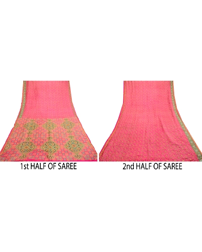 Sanskriti Vintage Sarees From India Pink Pure Silk Print Zari Border Sari Fabric, PR-61185-Pink-Printed Floral Design-Pure Silk-4