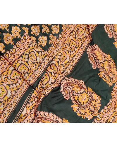 Sanskriti Vintage Sarees Indian Green Pure Silk Printed Sari Floral Craft Fabric, PR-61198-Green-Printed Floral Design-Pure Silk-1