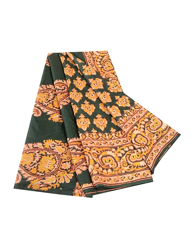 Sanskriti Vintage Sarees Indian Green Pure Silk Printed Sari Floral Craft Fabric, PR-61198-Green-Printed Floral Design-Pure Silk-6