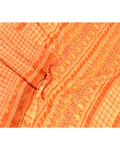 Sanskriti Vintage Sarees Yellow Indian Pure Silk Printed Sari 5Yd Craft Fabric, PR-61216-Yellow-Printed Floral Design-Pure Silk-1