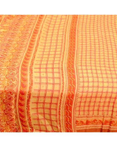 Sanskriti Vintage Sarees Yellow Indian Pure Silk Printed Sari 5Yd Craft Fabric, PR-61216-Yellow-Printed Floral Design-Pure Silk-3