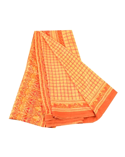 Sanskriti Vintage Sarees Yellow Indian Pure Silk Printed Sari 5Yd Craft Fabric, PR-61216-Yellow-Printed Floral Design-Pure Silk-6