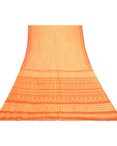 Sanskriti Vintage Sarees Yellow Indian Pure Silk Printed Sari 5Yd Craft Fabric, PR-61216-Yellow-Printed Floral Design-Pure Silk-7