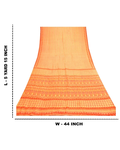 Sanskriti Vintage Sarees Yellow Indian Pure Silk Printed Sari 5Yd Craft Fabric, PR-61216-Yellow-Printed Floral Design-Pure Silk-8