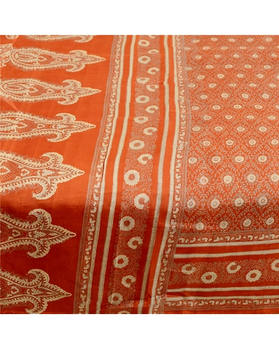 Sanskriti Vintage Sarees Rusty Orange Pure Silk Printed Sari Floral Craft Fabric, PR-61219-Orange-Printed Floral Design-Pure Silk-3