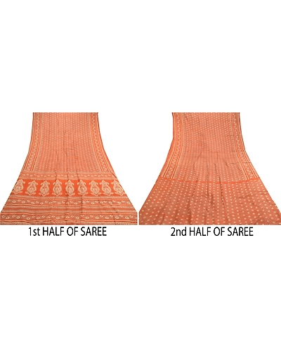 Sanskriti Vintage Sarees Rusty Orange Pure Silk Printed Sari Floral Craft Fabric, PR-61219-Orange-Printed Floral Design-Pure Silk-4
