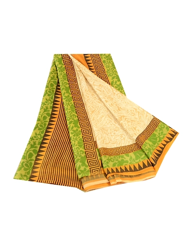 Sanskriti Vintage Sarees Ivory From India Printed Pure Silk Sari Craft Fabric, PR-61242-Cream-Printed Floral Design-Pure Silk-6