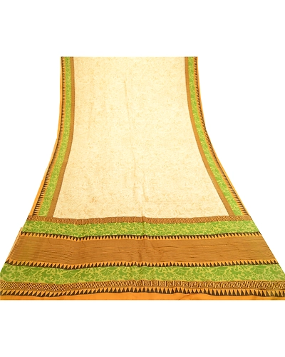 Sanskriti Vintage Sarees Ivory From India Printed Pure Silk Sari Craft Fabric, PR-61242-Cream-Printed Floral Design-Pure Silk-7
