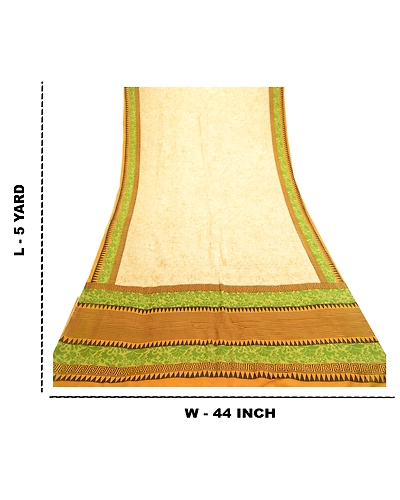 Sanskriti Vintage Sarees Ivory From India Printed Pure Silk Sari Craft Fabric, PR-61242-Cream-Printed Floral Design-Pure Silk-8