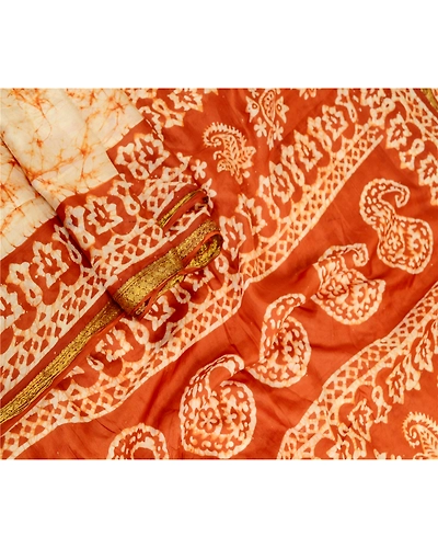 Sanskriti Vintage Sarees Cream Batik Printed Zari Border Pure Silk Sari Fabric, PR-61261-Cream-Printed Floral Design-Pure Silk-1