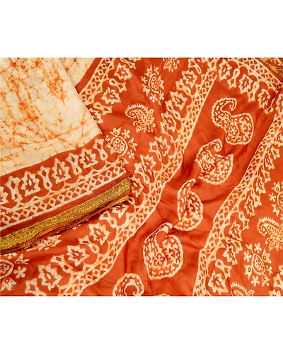 Sanskriti Vintage Sarees Cream Batik Printed Zari Border Pure Silk Sari Fabric, PR-61261-Cream-Printed Floral Design-Pure Silk-2