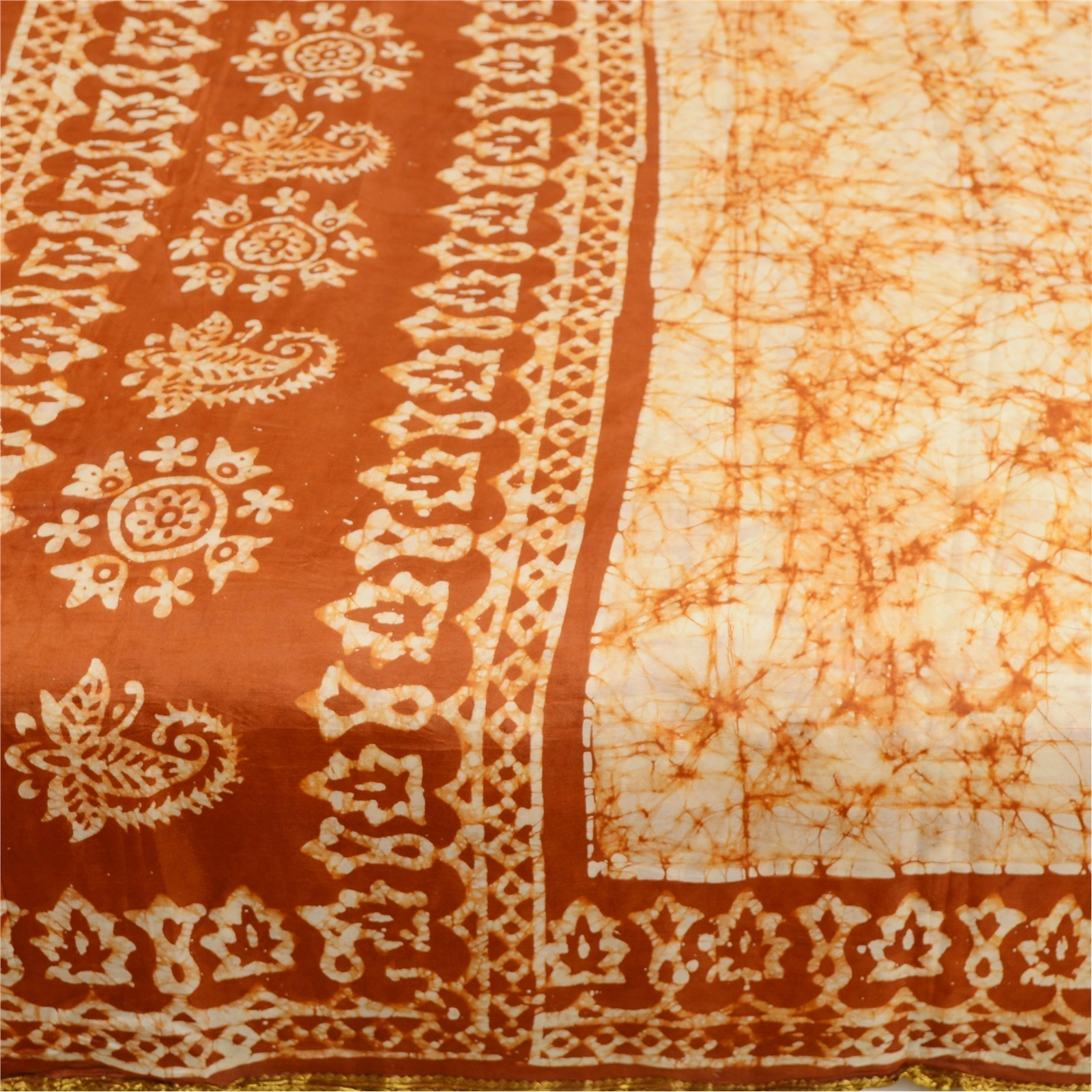 Sanskriti Vintage Sarees Cream Batik Printed Zari Border Pure Silk Sari Fabric, PR-61261-Cream-Printed Floral Design-Pure Silk-3