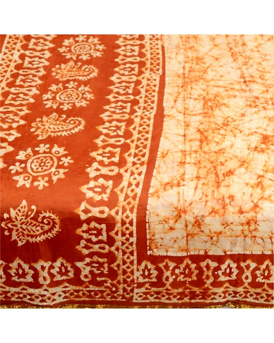 Sanskriti Vintage Sarees Cream Batik Printed Zari Border Pure Silk Sari Fabric, PR-61261-Cream-Printed Floral Design-Pure Silk-3
