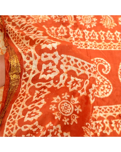Sanskriti Vintage Sarees Cream Batik Printed Zari Border Pure Silk Sari Fabric, PR-61261-Cream-Printed Floral Design-Pure Silk-5