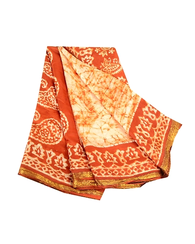 Sanskriti Vintage Sarees Cream Batik Printed Zari Border Pure Silk Sari Fabric, PR-61261-Cream-Printed Floral Design-Pure Silk-6