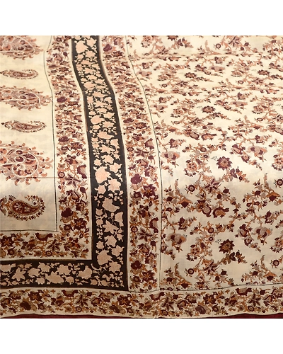Sanskriti Vintage Sarees Bird Floral Printed Ivory Pure Silk Sari Craft Fabric, PR-61268-Ivory-Printed Floral Design-Pure Silk-3