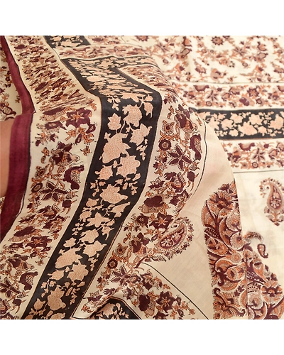 Sanskriti Vintage Sarees Bird Floral Printed Ivory Pure Silk Sari Craft Fabric, PR-61268-Ivory-Printed Floral Design-Pure Silk-5