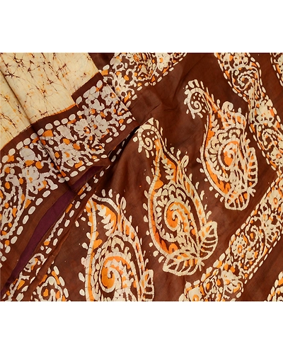 Sanskriti Vintage Sarees Indian Cream Batik Printed Pure Silk Sari Craft Fabric, PR-61271-Cream-Printed Floral Design-Pure Silk-1