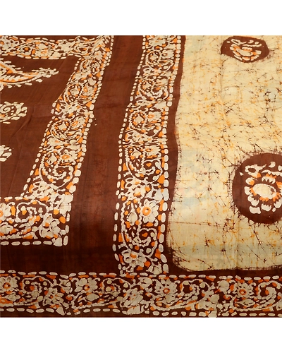 Sanskriti Vintage Sarees Indian Cream Batik Printed Pure Silk Sari Craft Fabric, PR-61271-Cream-Printed Floral Design-Pure Silk-3