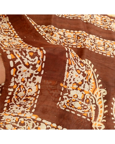 Sanskriti Vintage Sarees Indian Cream Batik Printed Pure Silk Sari Craft Fabric, PR-61271-Cream-Printed Floral Design-Pure Silk-5