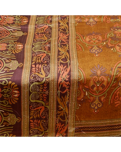 Sanskriti Vintage Sarees Brown Indian Pure Silk Printed Sari 5Yd Craft Fabric, PR-61273-Brown-Printed Floral Design-Pure Silk-3