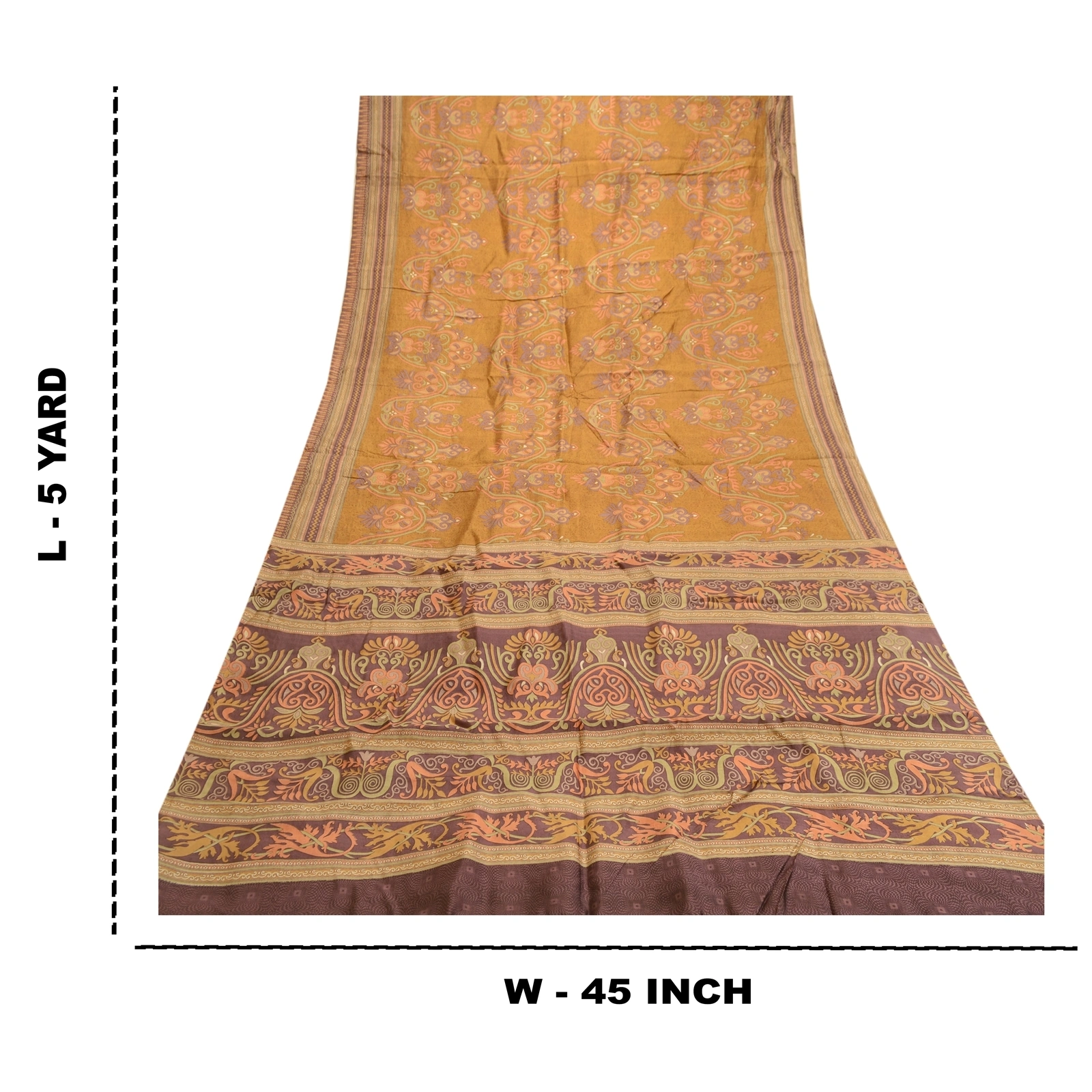 Sanskriti Vintage Sarees Brown Indian Pure Silk Printed Sari 5Yd Craft Fabric, PR-61273-Brown-Printed Floral Design-Pure Silk-8